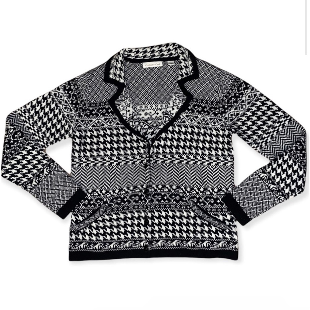 Coldwater Creek Women’s XL 18 Houndstooth Fair Isle Knit Blazer Cardigan Sweater